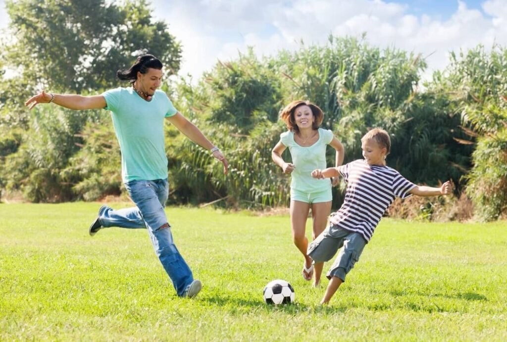 Play and workout together with teenage kids